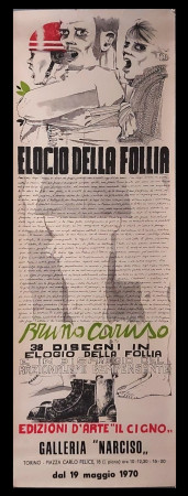 1970 * Manifesto, Poster Arte "Elogio della Follia, Bruno CARUSO - Galleria Narciso, Torino" Italia (B)