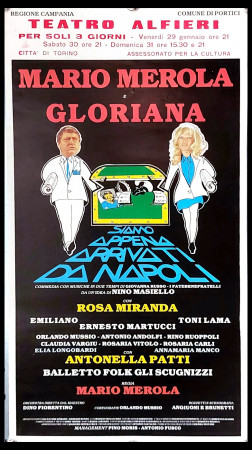 1970ca * Poster, Locandina Teatro "Merola e Gloriana - Siamo Appena Arrivati da Napoli" Italia (B)