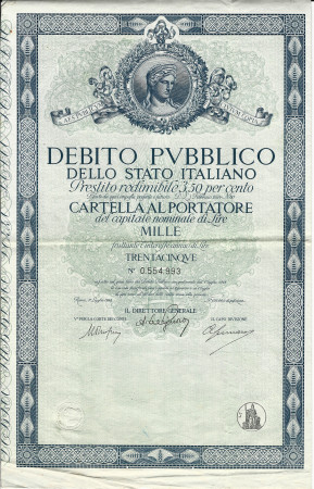 1948 * Debito Pubblico – Stato Italiano - Blu" Lire 1000