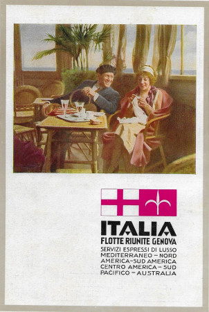 1933 * Pubblicità Originale "Italia Flotte Riunite Genova - ARTI GRAFICHE ALFIERI" in Passepartout