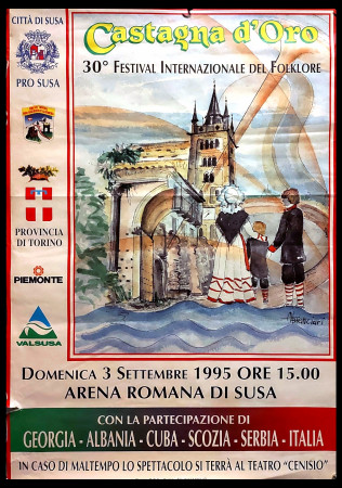 1995 * Manifesto, Poster Arte "Castagna d'Oro - Festival del Folklore" Città di Susa, Italia (B)