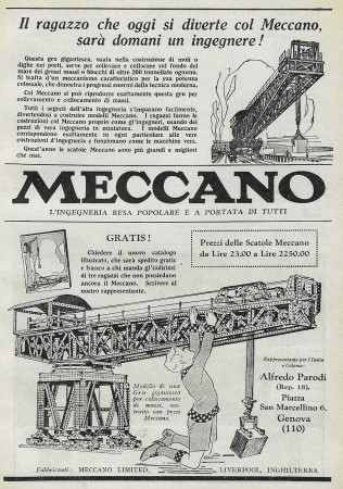 1928 * Pubblicità Originale "Meccano - Gru" in Passepartout