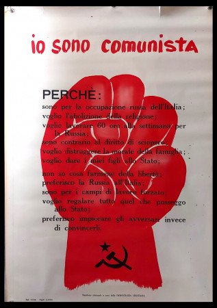 1953 * Manifesto, Poster Politica "DC, Io Sono Comunista, Perche; - Democrazia Cristiana" Italia (B)