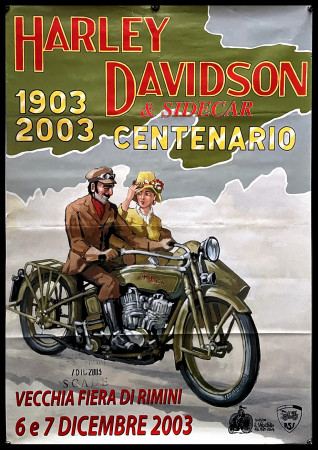 2003 * Manifesto, Poster Originale "Harley Davidson e Sidecar - Centenario, Rimini" (B)