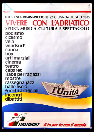 1985 * Manifesto Poster Originale "Vivere con l'Adriatico, Italturist - Unità" Italia (B+)