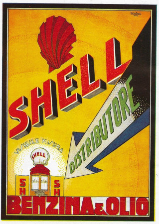 1928 * Pubblicità Originale "Shell - Distributore Benzina e Olio - BASSI" in Passepartout