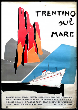 1964 * Manifesto, Poster Originale "Trentino sul Mare - Incontro Stampa Europea" Italia (B-)