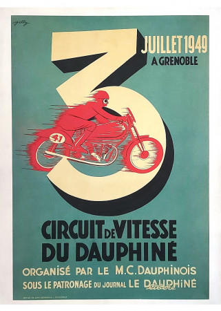 1949 * Poster Originale "Grenoble Circuite De Vitesse du Dauphinè – GIELLY" (A) TELATO