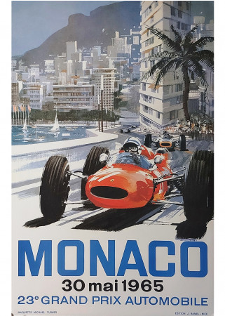 1965 * Poster Originale "Gran Premio di Monaco, Formula 1 - MICHAEL TURNER" (A)