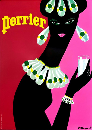 1995 * Poster Originale "Perrier - BERNARD VILLEMOT, Bicchiere Acqua, Water" (A)