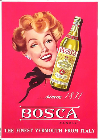 Anni '60 * Poster Originale "Bosca Vermouth Bianco Torino - LIT. PONZETTO, Donna Bionda"  (B+)
