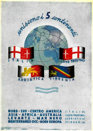 1930 * Pubblicità Originale "Lloyd Triestino-Italia-Adriatica-Tirrenia Uniscono I 5 Continenti" in Passepartout