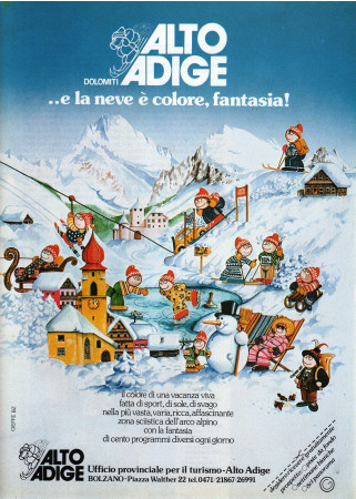 Anni ' 80  * Pubblicità Originale "Alto Adige Uff. Prov. per Il Turismo, Vacanza Dolomiti" in Passepartout" in Passepartout