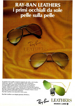 Anni ' 80  * Pubblicità Originale "Ray-Ban Leathers Occhiali da Sole - AG. LEADER, Luxottica" in Passepartout