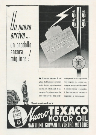 1937 * Pubblicità Originale "Texaco Motor Oil Mantiene Giovane Il Vostro Motore, Dura di Più Fa Risparmiare Denaro" in Passepartout