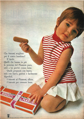 Anni '70 * Pubblicità Originale "Plasmon Biscotti, I biscotti per Crescere Bene, Bambina Maglia a Righe" in Passepartout