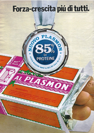 Anni '70 * Pubblicità Originale "Plasmon Biscotti, Forza-Crescita Più di Tutti, 85% di Proteine" in Passepartout