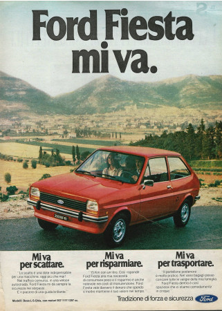 Anni ' 70 * Pubblicità Originale "Ford Fiesta, Mi Va per Scattare per Risparmiare per Trasportare" in Passepartout