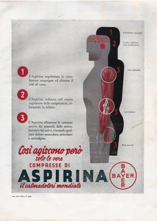 1940 * Pubblicità Originale "Bayer Compresse Aspirina, Il Calmadolori Mondiale" in Passepartout