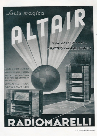 1937 * Pubblicità Originale "Radio Marelli, Altair Serie Magica, Sopramobile" in Passepartout