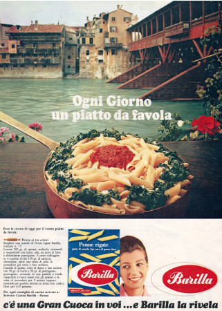 Anni '60 * Pubblicità Originale "Barilla Penne Rigate, Ogni Giorno Un Piatto da Favola, Parma" in Passepartout