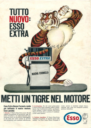 Anni '60 * Pubblicità Originale "Esso Extra Nuova Formula, Metti Un Tigre nel Motore" in Passepartout
