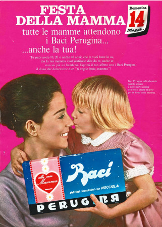 Anni '60 * Pubblicità Originale "Baci Perugina Cioccolatini, Festa della Mamma, Bimba Bacia Naso" in Passepartout