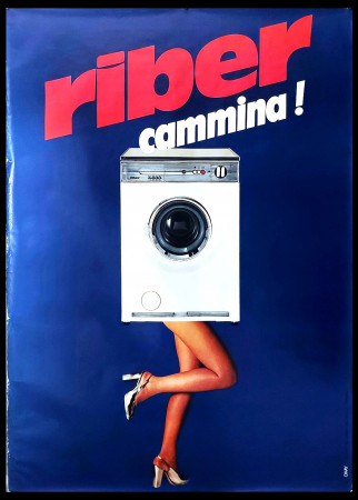 1980ca * Manifesto, Maxi Poster "RIBER Lavatrice, Cammina - OKAY, Industrie Grafiche Rocci" Italia (B)