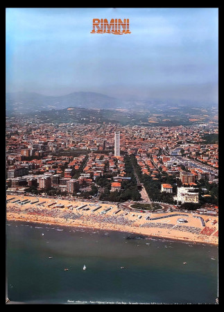 1980ca * Manifesto Poster Originale "Riviera di Rimini - Veduta Aerea" Italia Turismo (A-)