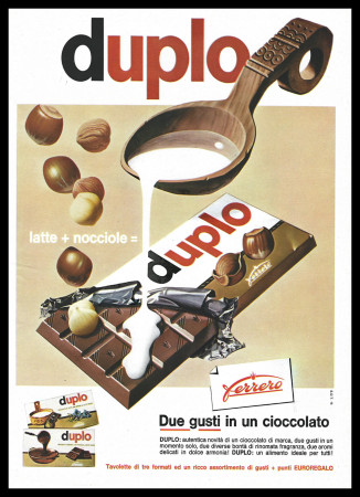 Anni ' 60  * Pubblicità Originale "Ferrero - Duplo, Due Gusti in Un Cioccolato" Italia