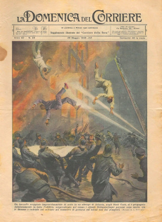 1938 * La Domenica Del Corriere (N°22) "Incendio ad ATLANTA - Motociclista Novara-Vercelli" Rivista Originale