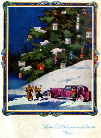 1930 * Pubblicità Originale "Società Italo Americana Petrolio - Natale - RAIMONDI" in Passepartout