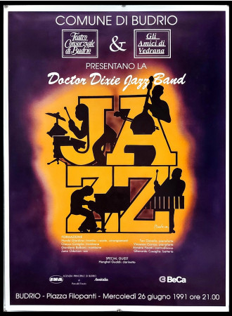 1991 * Manifesto, Poster Arte "JAZZ, Doctor Dixie Band - Budrio" Italia (B+)