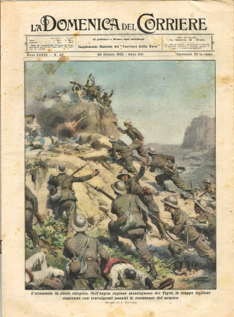 1935 * La Domenica Del Corriere (N°42) "L'avanzata in Suolo Etiopico - Aviazione nella Battaglia" Rivista Originale