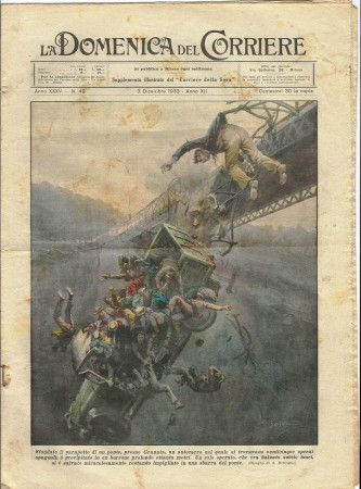 1933 * La Domenica Del Corriere (N°49) "Incidente Ponte Granata - Pilota Aereoplano Lancio Paracadute" Rivista Originale