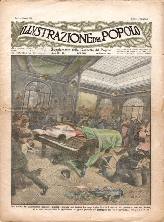 1923 * Illustrazione del Popolo (N°2) "Pianoforte Transatlantico Savoie - Scacchi tra la Neve" Rivista Originale