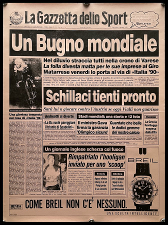 1990ca * Manifesto, Poster "Un Bugno Mondiale, Crono di Varese - Gazzetta dello Sport" (A-)