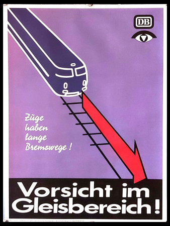 1977 * Manifesto, Poster Originale "Deutsche Bahn -  Vorsicht im Gleisbereich! (Viola)" Germania (B+)