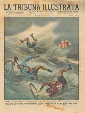 1937 * Rivista Storica Originale "La Tribuna Illustrata (N°4) - Incidente Corsa Campestre Ciclo-Podistica"