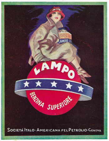 1928 * Pubblicità Originale "Lampo - Benzina Superiore - Donna" in Passepartout