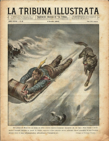 1930 * Rivista Storica Originale "La Tribuna Illustrata (N°45) - Lupo Attacca Uomo in Slitta"