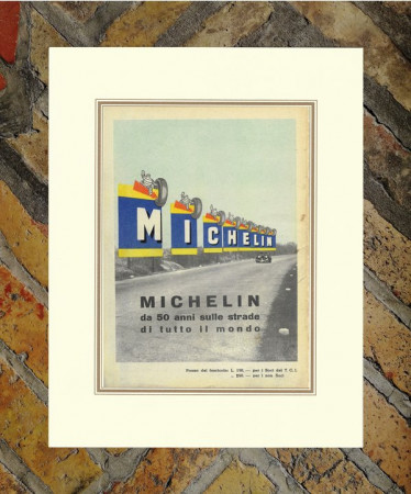 1940 * Pubblicità Originale Pneumatici "Michelin - 50° Michelin" Colori in Passepartout