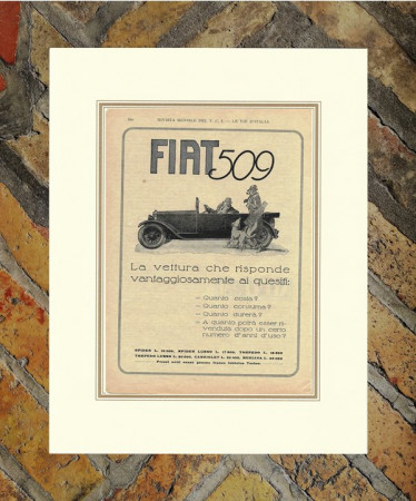 1925 * Pubblicità Originale "Fiat - Vettura 509" in Passepartout