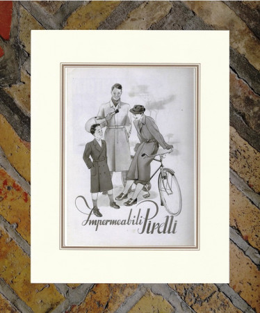 1942 * Pubblicità Originale "Pirelli – Impermeabili" in Passepartout