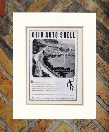 1939 * Pubblicità Originale "Shell - Olio Auto - ERBERTO CARBONI" in Passepartout