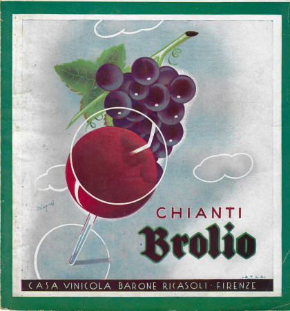 1934 * Pubblicità Originale "Chianti Brolio - Uva E Bicchiere Di Vino - MINGOTTI" in Passepartout