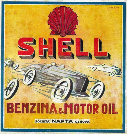 1928 * Pubblicità Originale "Shell - Benzina e Motor Oil - BASSI" in Passepartout