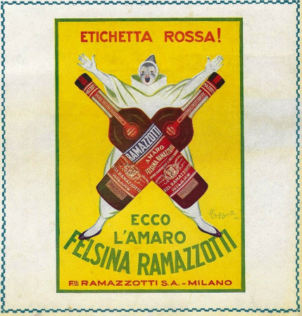 1928 * Pubblicità Originale "Amaro Felsina Ramazzotti - Etichetta Rossa - CAPPIELLO" in Passepartout