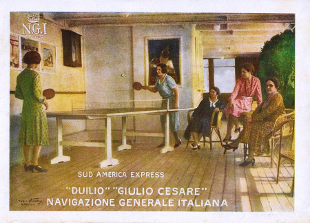 1931 * Pubblicità Originale "Navigazione Generale Italiana - Ping Pong - Duilio - STUDIO TESLA" in Passepartout