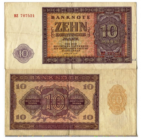 1955 * Banconota Germania DDR Repubblica Democratica 10 Mark "Notenbank" (p18a) BB